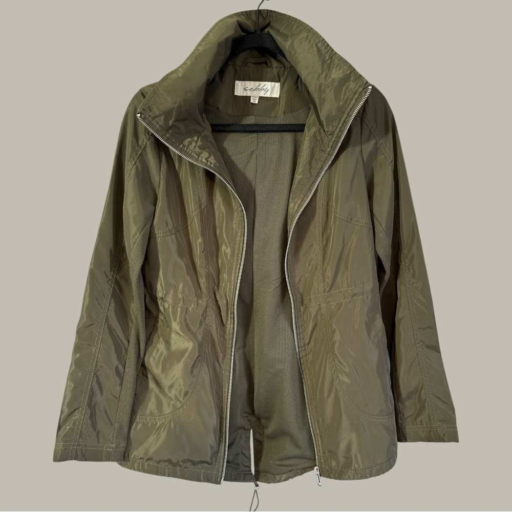 Olive Green Women's Rain Jacket with Detachable Hood